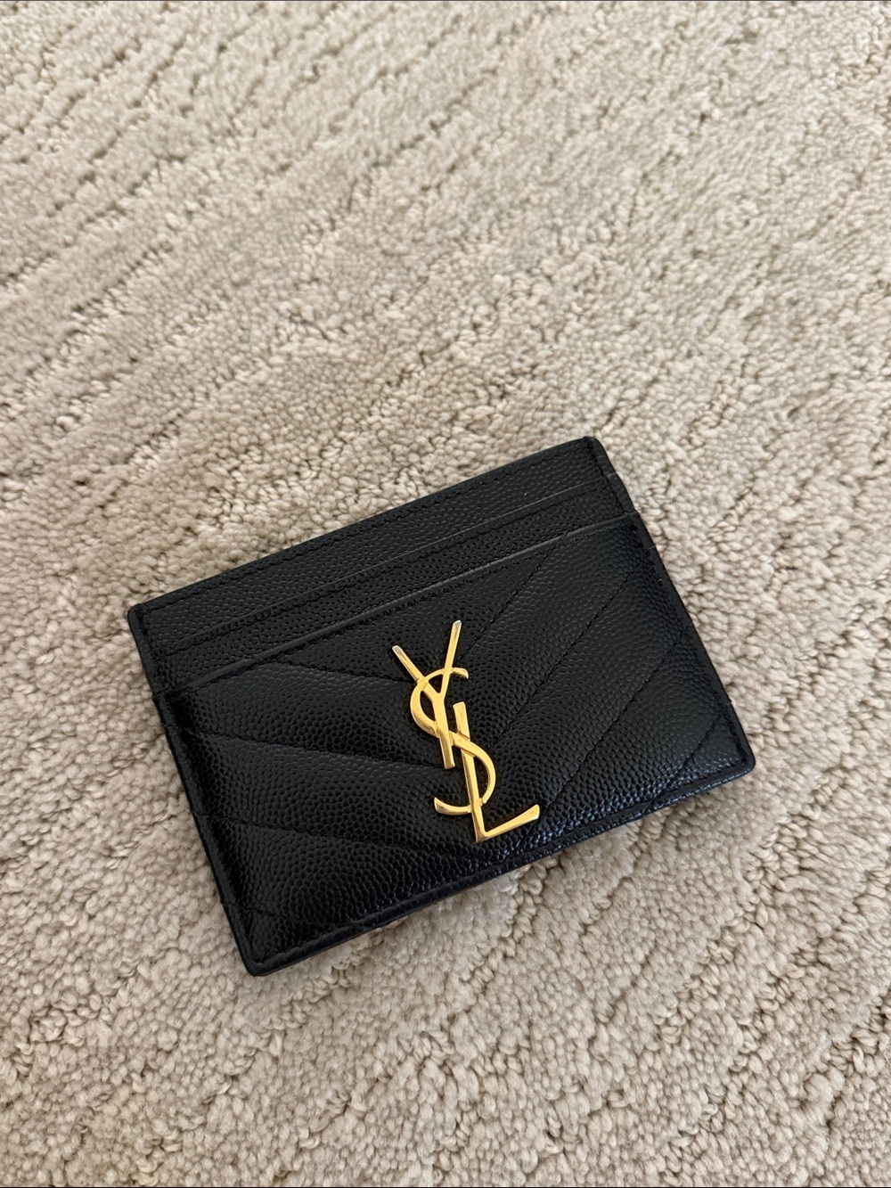 Saint Laurent Black Quilted Card Case with Gold YSL Monogram